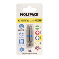 Destorpuntas Largo Pozidriv N 3 (2 Piezas) Acero S2 al Cromo Vanadio. Puntas Hexagonales, Destorpuntas,