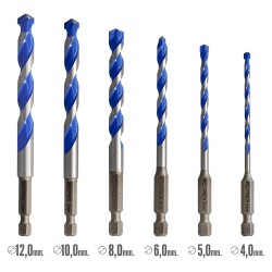Estuche 5 Brocas Universal Hexagonal  Ø 4 / 5 / 6 / 8 10 mm. Broca Azulejos, Cerámica, Mármol, Hormigón, Metal, Madera, Plástico