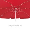 Sombrilla Playa Acero / Poliester Ø 200 cm. Rojo. Varillas Fibra De Vidrio. Sistema Antiviento.