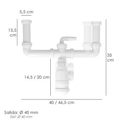 Sifon Doble Extensible Con Botella Salida 1 1/2" Salida Ø 40 mm.