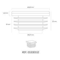 Contera Plástico Rectangular Interior. Color Negro 40x20 mm Bolsa 200 Unidades.