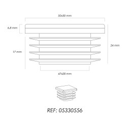 Contera Plástico Rectangular Interior. Color Negro 50x30 mm Bolsa 100 Unidades.