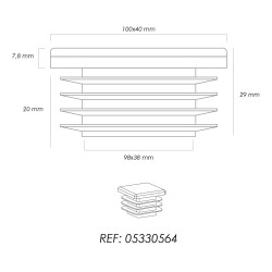 Contera Plástico Rectangular Interior. Color Negro 100x40 mm Bolsa 25 Unidades.