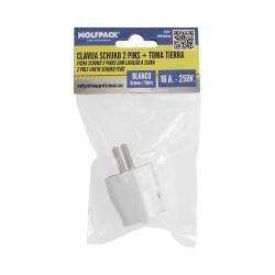 Clavija Schuko 2 Polos Con Toma Tierra 16 Amperios Blanco.