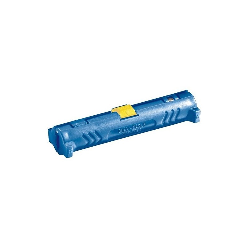 Pelacables para cable coaxial tipo tubular, con 2 cuchillas para cables de diferentes tamaños. Color azul