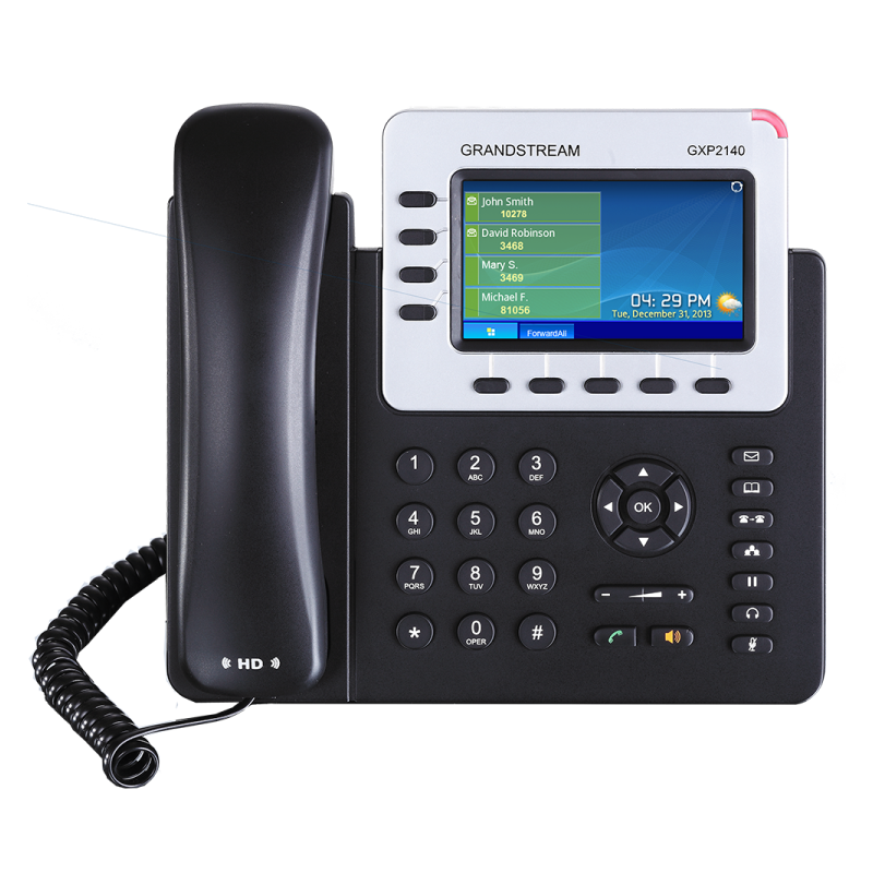 Teléfono IP, 4 Líneas SIP, 5 teclas programables, 5 teclas navegación, 11 teclas de función