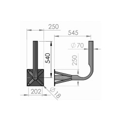 Soporte pared en L (antenas hasta 135cms), Diámetro 70mm, 545mm separación, placa 202x202mm