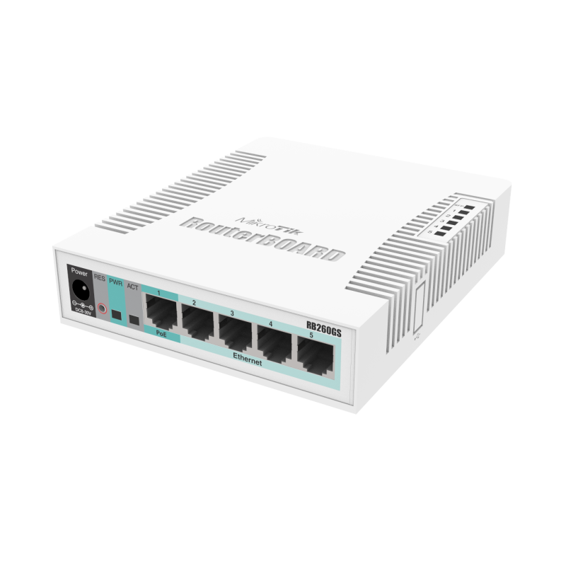 Switch gestionable, x5 puertos Gb, x1 SFP, SwOS. Sobremesa/pared