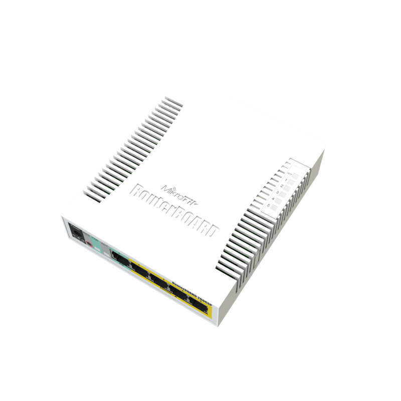 Switch gestionable, x5 Gb POE hasta 50W, x1 SFP, SwOS. Sobremesa