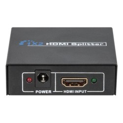 Repartidor HDMI 1 entrada y 2 salidas. Soporta 1080p, 3D y audio Dolby digital rela. 1,3b y HDPC. Conectores bañados en oro