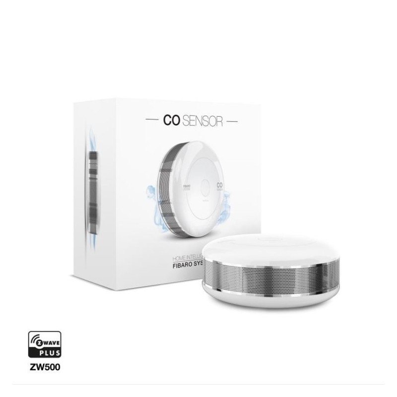 Detector de CO inalámbrico Z-Wave Plus, antena interna. Incluye sensor de temperatura