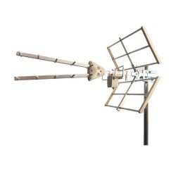 Antena UHF doble, canales 21/48, 13.5dBbi, blanca, 12 elementos. Fácil montaje.