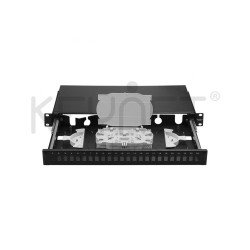 Bandeja de distribución de F.O. 19", hasta 24 SC o LC, 2 x 12 fo o 2x 24 fo (a doble altura) + tapa frontal telescópica. Vacío