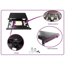 Bandeja de distribución de F.O. 19", hasta 24 SC o LC, 2 x 12 fo o 2x 24 fo (a doble altura) + tapa frontal telescópica. Vacío