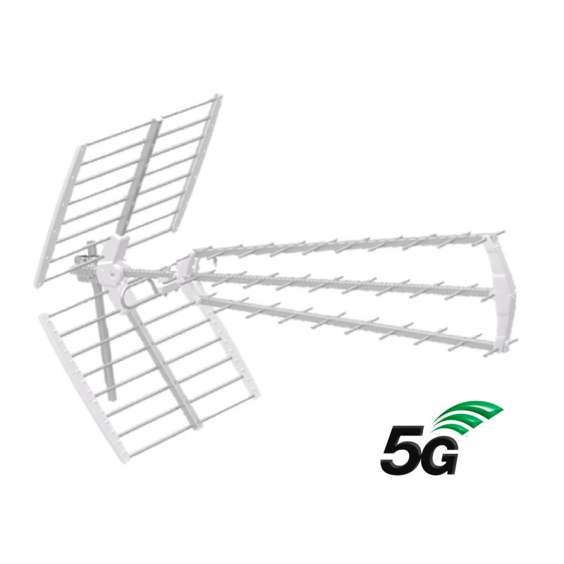 Antena UHF G-MAX, 5G pasiva. 17dB. C48. D/A 28dB. Triplex. Color blanco