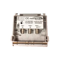 Amplificador de mástil 5G, 1 Entrada. UHF (C21/48), 2 Salidas, 35dB, Ajustable 15dB, 102/87dBuV. Paso DC Conmutable