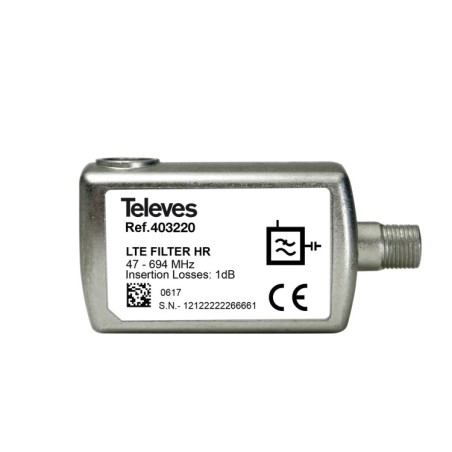 Filtro de Rechazo 5G, C48, gt25dB. Interior, Pérdida inserción 1dB. Conector F