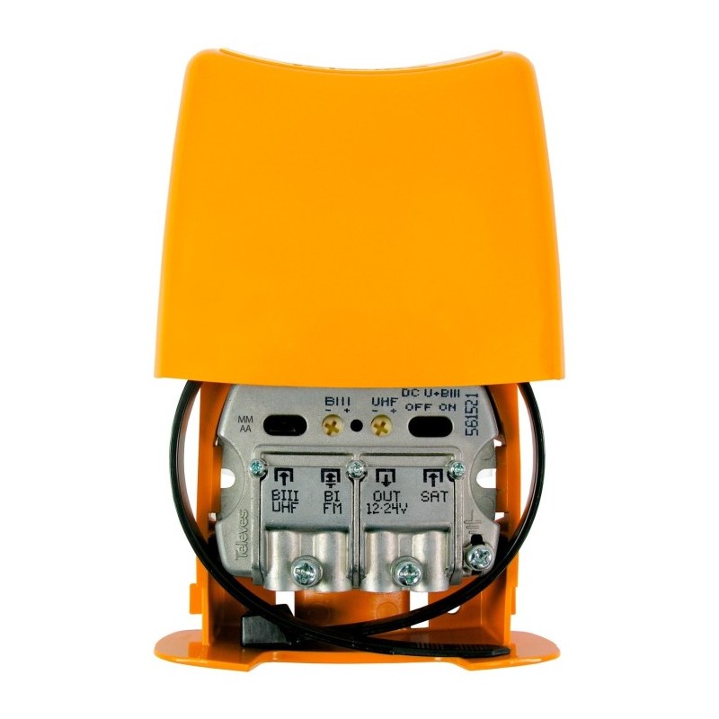 Amplificador de mástil 5G, 3 Entradas. UHF / FM / Mezcla SAT, 28dB, ajustable 15dB,108/106dBuV