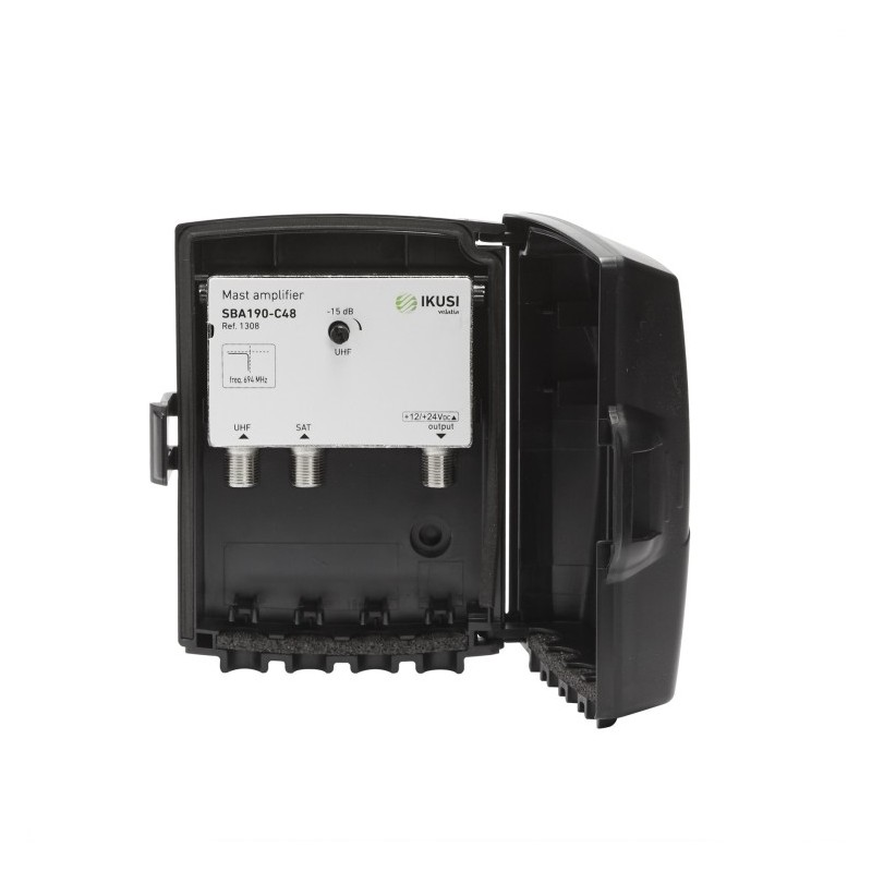 Amplificador de mástil 2 Entradas. UHF/ Mezcla satélite, 35dB, 105dBuV