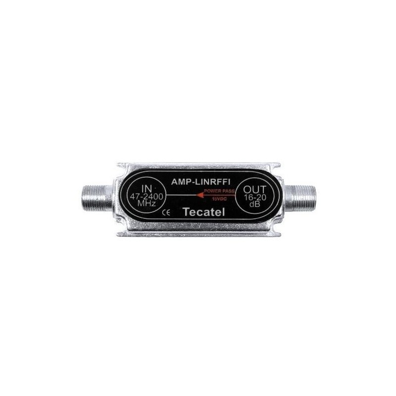 Amplificador de línea para TDT y Satélite (47-2400 MHz), 20dB. No necesita fuente