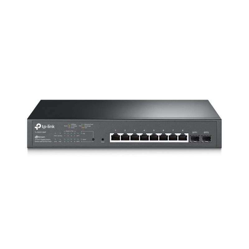 Switch Gestionable OMADA de 8 puertos 10/100/1000 PoE+  + 2 puertos SFP. Para rack