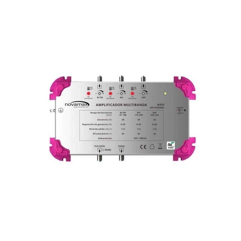 Central multibanda 5G, 3E UHF - VHFIII- VHFI/FM y una salida, 42/38/38dB, 115dBnV