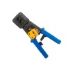 Crimpadora metálica para hilo pasantge (J11 y RJ45), con cuchillas de corte y pelado de corte plano.