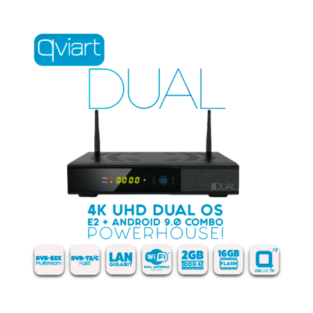 Receptor COMBO (S2X) + TDT (T2) Android 9.0/Linux E2, 4K UHD, H.265, 1 Lector tarjetas, Wifi Dual integrado, IR