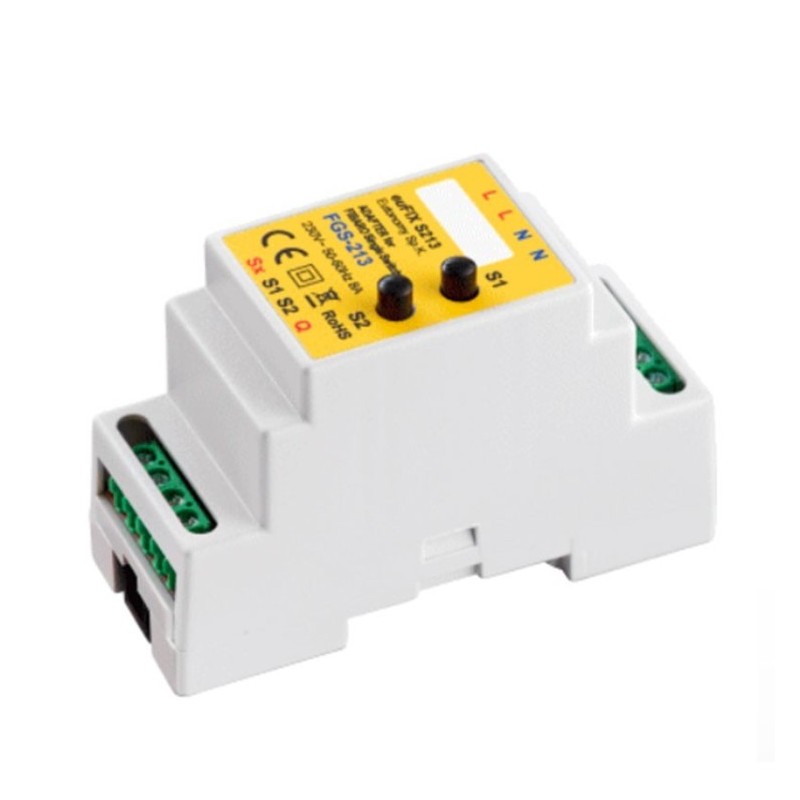 Adaptador carril DIN con botón para FIBARO Single Switch 2 FGS-213 y FGBHS-213