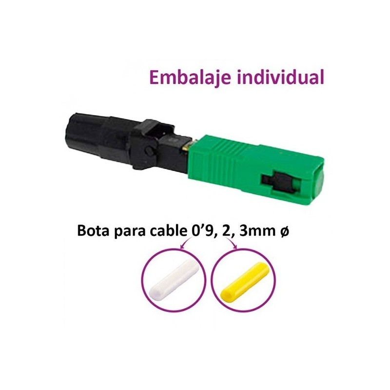 Conector SC/APC SM  para cables de  3mm, 3x2, 2mm y 0,9mm, IL0,3dB ,verde.