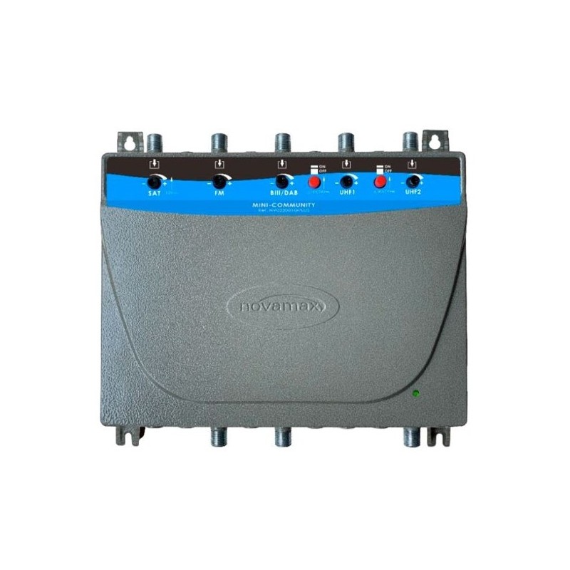 Central multibanda 5E (UHF1 - UHF2- BIII/DAB-FM-SAT) 1Salida + 1 Test (-30dB).  Carcasa en ZAMAK . 35/42dB, (42,42,40,40,35dB)