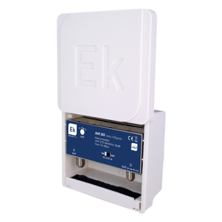 Amplificador de mástil 5G. 1 Entrada. UHF (C21/48), 36dB, 1 Salida 112dBuV. Alimentación 24Vdc.