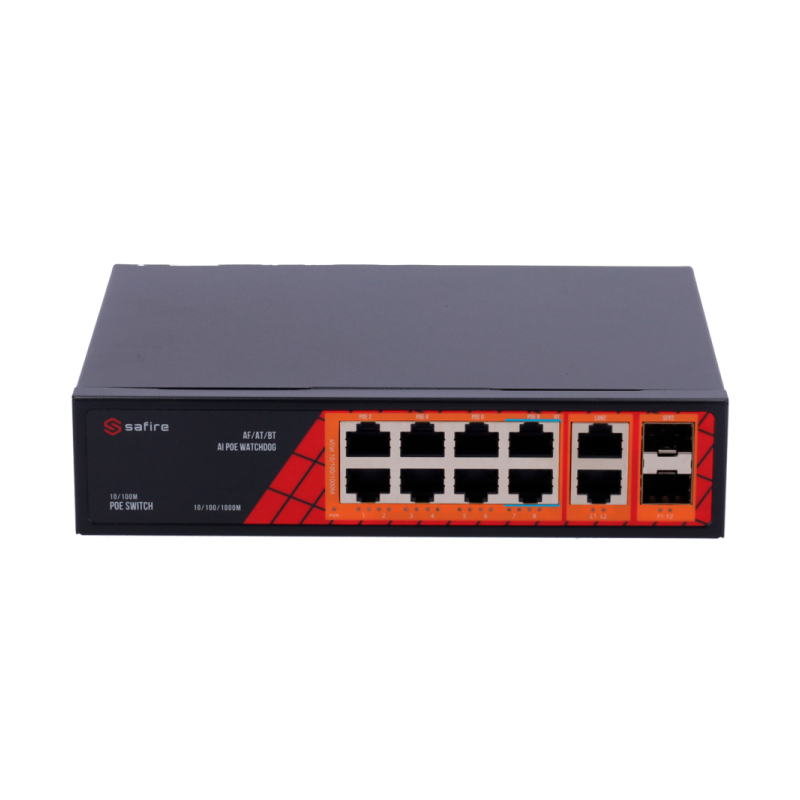 Switch de 8 puertos Gigabit POE 120W, x2 UPLINK Gigabit, x2 SFP. Sobremesa