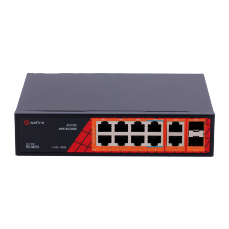 Switch de 8 puertos Gigabit POE 120W, x2 UPLINK Gigabit, x2 SFP. Sobremesa
