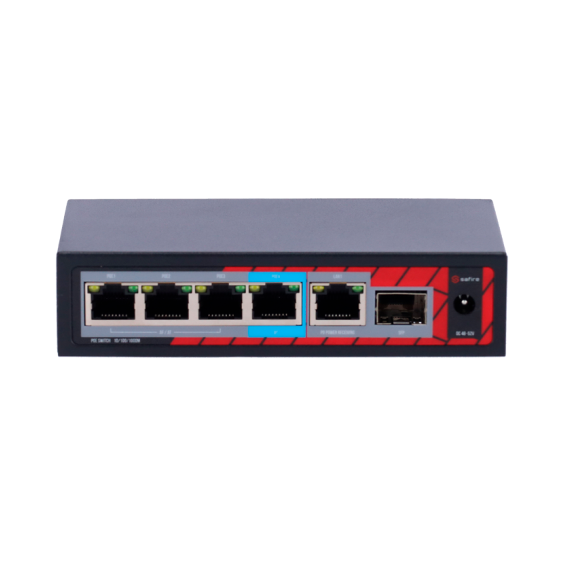 POE extender Switch 802.3af/at/bt 60W. 4x POE out Gb, 1x POE in Gb, 1xSFP