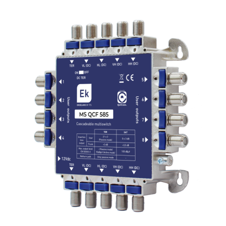 Multiswitch de 5 x 8 en cascada (intermedio, no final) 5 entradas (4 SAT + 1 TER), 8 salidas usuario.