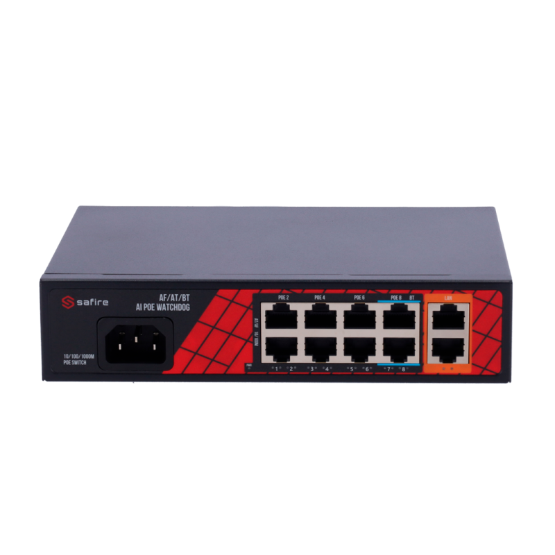 Switch de 8 puertos 10/100 POE 120W, x2 UPLINK Gigabit. Sobremesa