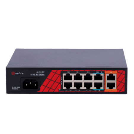 Switch de 8 puertos 10/100 POE 120W, x2 UPLINK Gigabit. Sobremesa