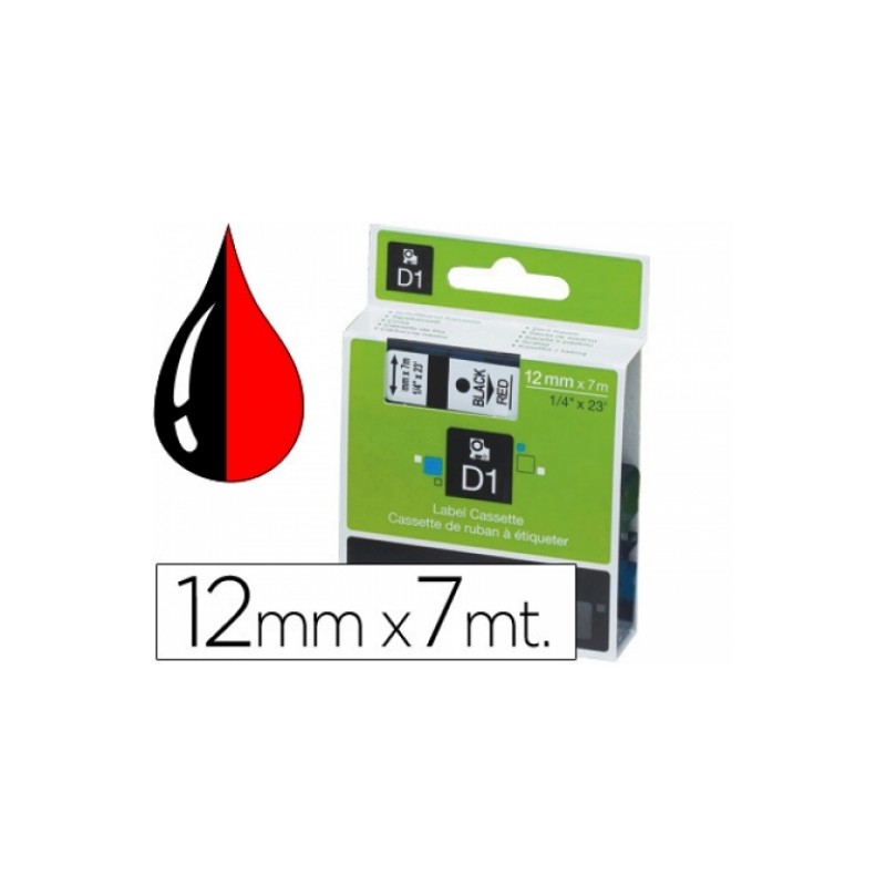 CINTA ROTULADORA AUTOADHESIVA DYMO D1 12MM X 7M S0720570 NEGRO ROJO