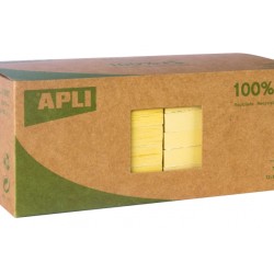 APLI NOTAS ADHESIVAS RECICLADAS CLASSIC 75X75 - 12 BLOCS DE 100 HOJAS - ADHESIVO DE CALIDAD - PAPEL RECICLADO - AMARILLO