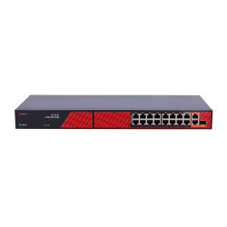 Switch de 16 puertos 10/100 POE, 300W, x2 puertos Gigabit, x2 SFP.