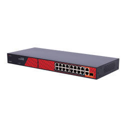 Switch de 16 puertos 10/100 POE, 300W, x2 puertos Gigabit, x2 SFP.