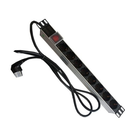 Regleta para Racks de 19", 16A, x8 Schuko + interruptor, en aluminio