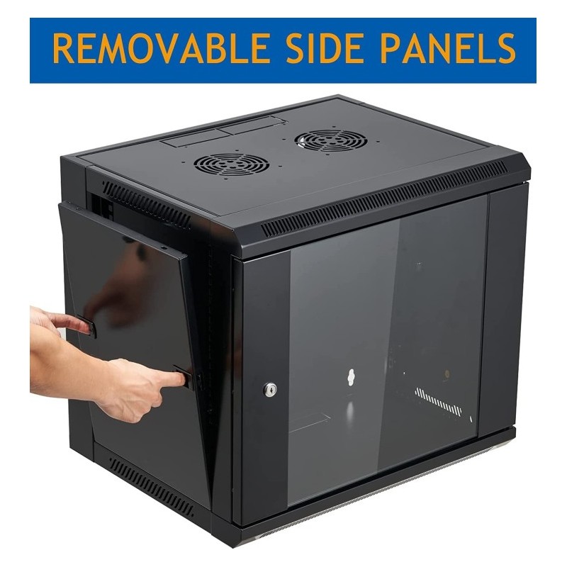 Rack de pared 19", 9U. F450 /  AN600 /  AL520 mm, Vacío. DESMONTADO (fácil montaje)