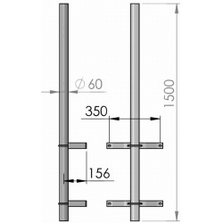 Soporte pared en L (antenas hasta 120cms), Diámetro 60mm, longitud del brazo 1500mm