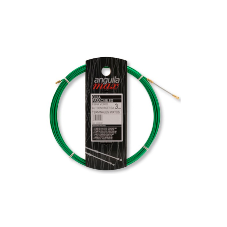Guía pasa cables 22 metros y 3mm. Fibra de Vidrio + Nylon (reforzada). Color verde