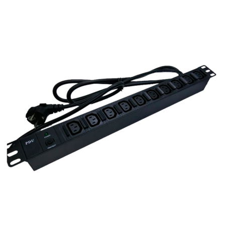 Regleta para Racks de 19", 16A, x10 IEC + fusible + indicador Luminoso