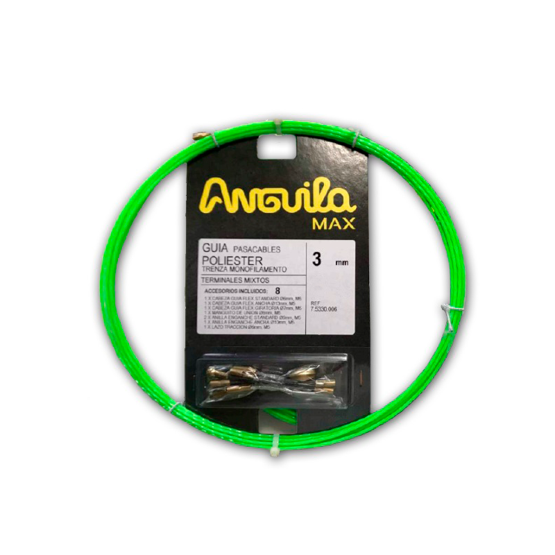 Guía pasa cables 6 metros y 3mm. Poliéster trenzado monofilamento. Color verde
