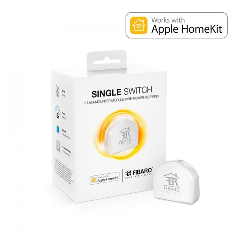 Fibaro Single Switch Relé ON/OFF oculto para equipos 1x2,5kW. Versión HOME KIT Apple Bluetooth