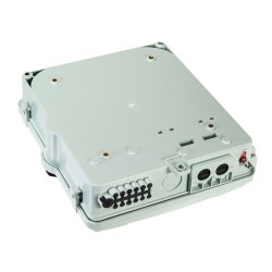 Caja distribución F.O 2 puertos, hasta 12 fibras SC SX de interior/exterior. Cierre de seguridad